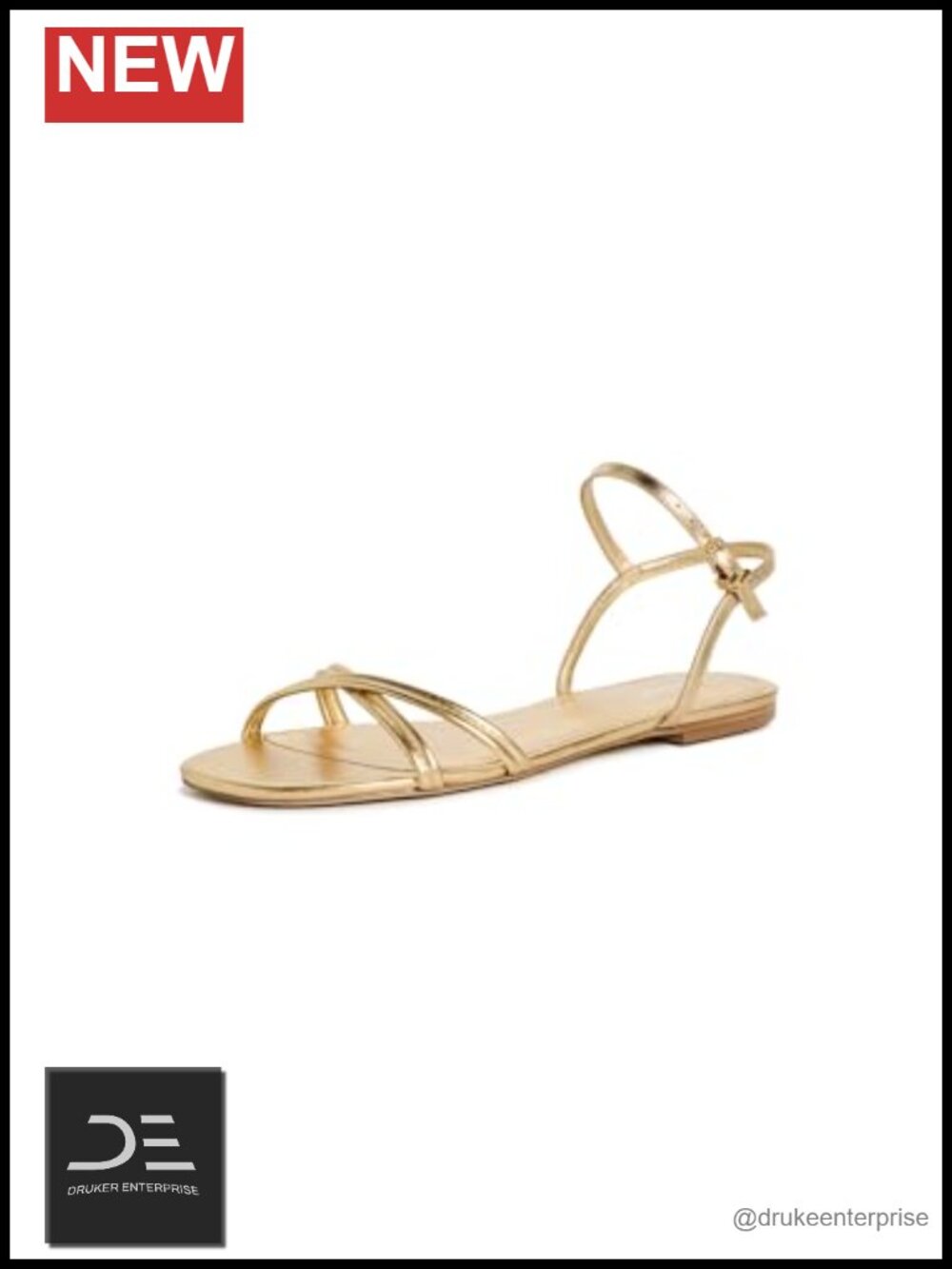 Larroude Annie Ankle Strap Sandals Women's Leather Gold Metallic Flat Sandals